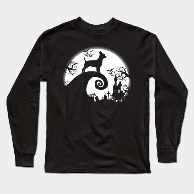 Chihuahua And Halloween Moon Long Sleeve T-Shirt by celestewilliey